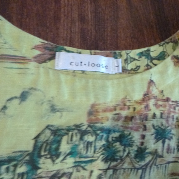 CUT*LOOSE LINEN SLEEVELESS SHELL TOP sz-L TROPICAL COLOR - Picture 2 of 12